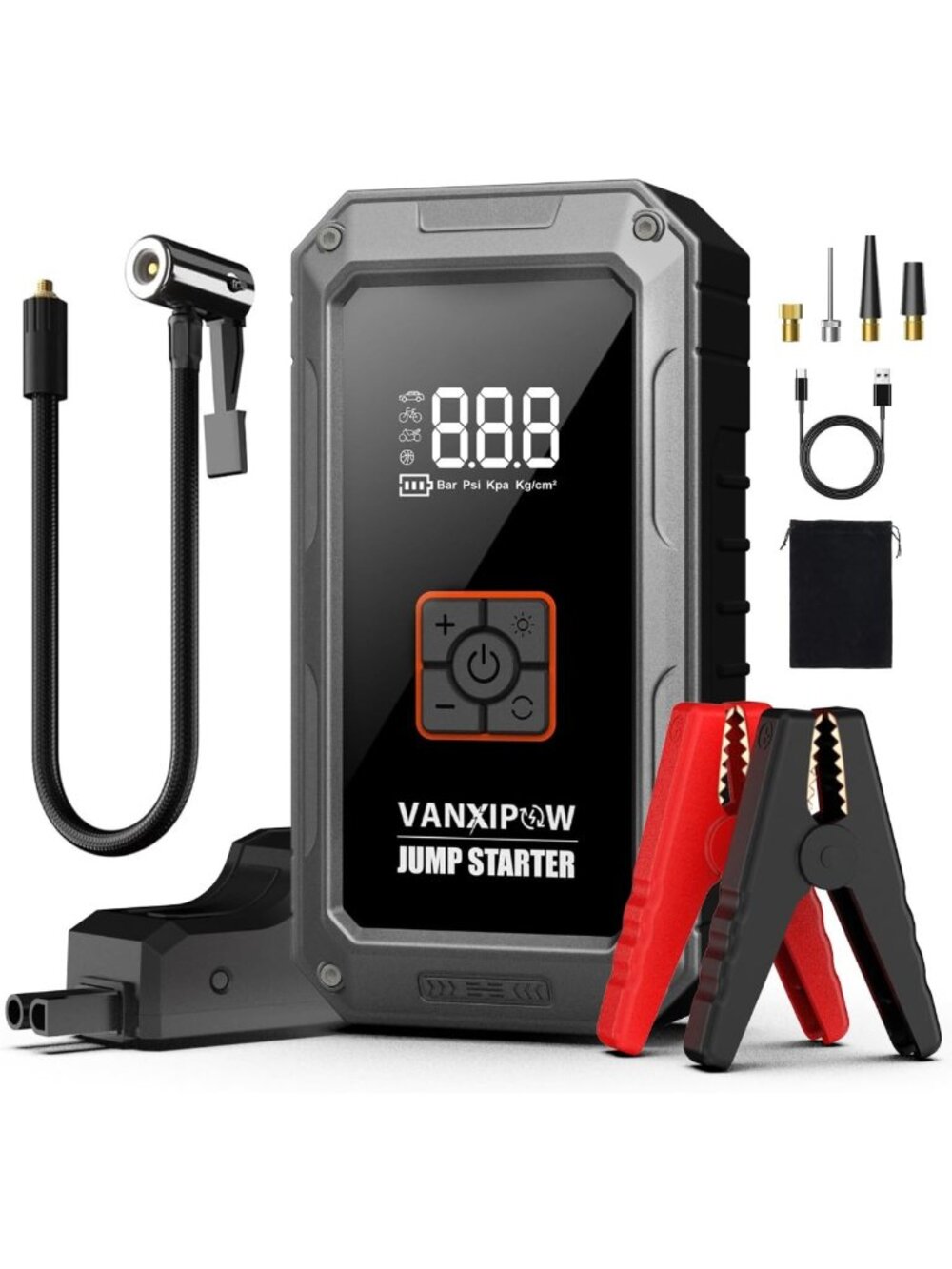 Portable Car Jump Starter & Air Compressor 150PSI, 12V Battery Charger, LED